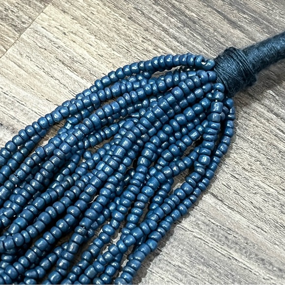 Handmade Dark Blue Multi Strand Seed Bead Boho Style Necklace W/ Yarn 19 Strands - Picture 4 of 16